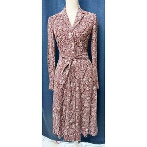 Boden Womens Otillie Shirt Midi Dress sz. 4R 4 Maroon White Ripple Wave Pockets